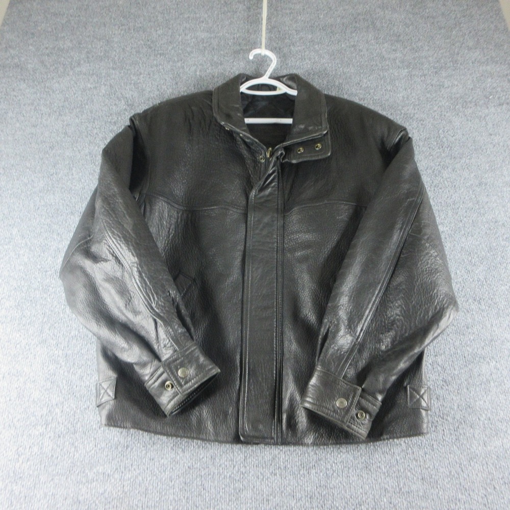 Roundtree & Yorke Jacket Mens Medium Black Leather Full Zip Moto Lined Quilted